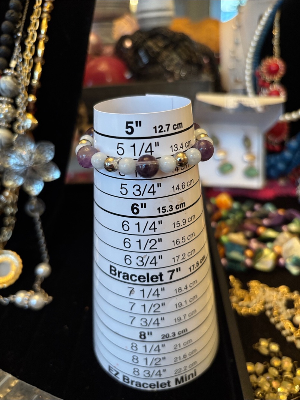 Beaded Purple and White Stretch Bracelet - Unbranded